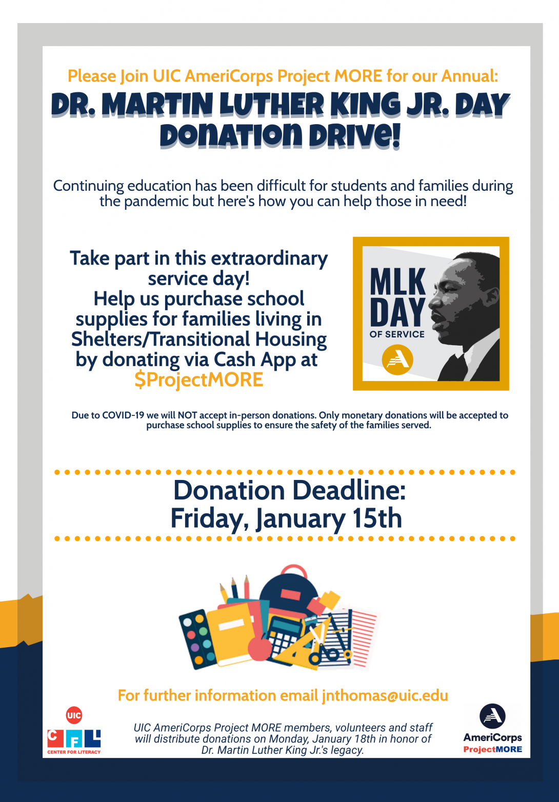 Dr. Martin Luther King Jr. Day Donation Drive.